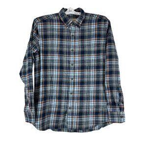 St Johns Bay Mens Button Down Plaid Flannel Shirt Long Sleeve Cotton Navy